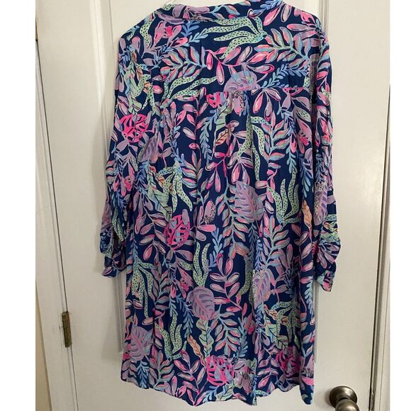 Lilly Pulitzer Tropical Print Shirt Dress – Size L – Gold Buttons - Picture 2 of 8